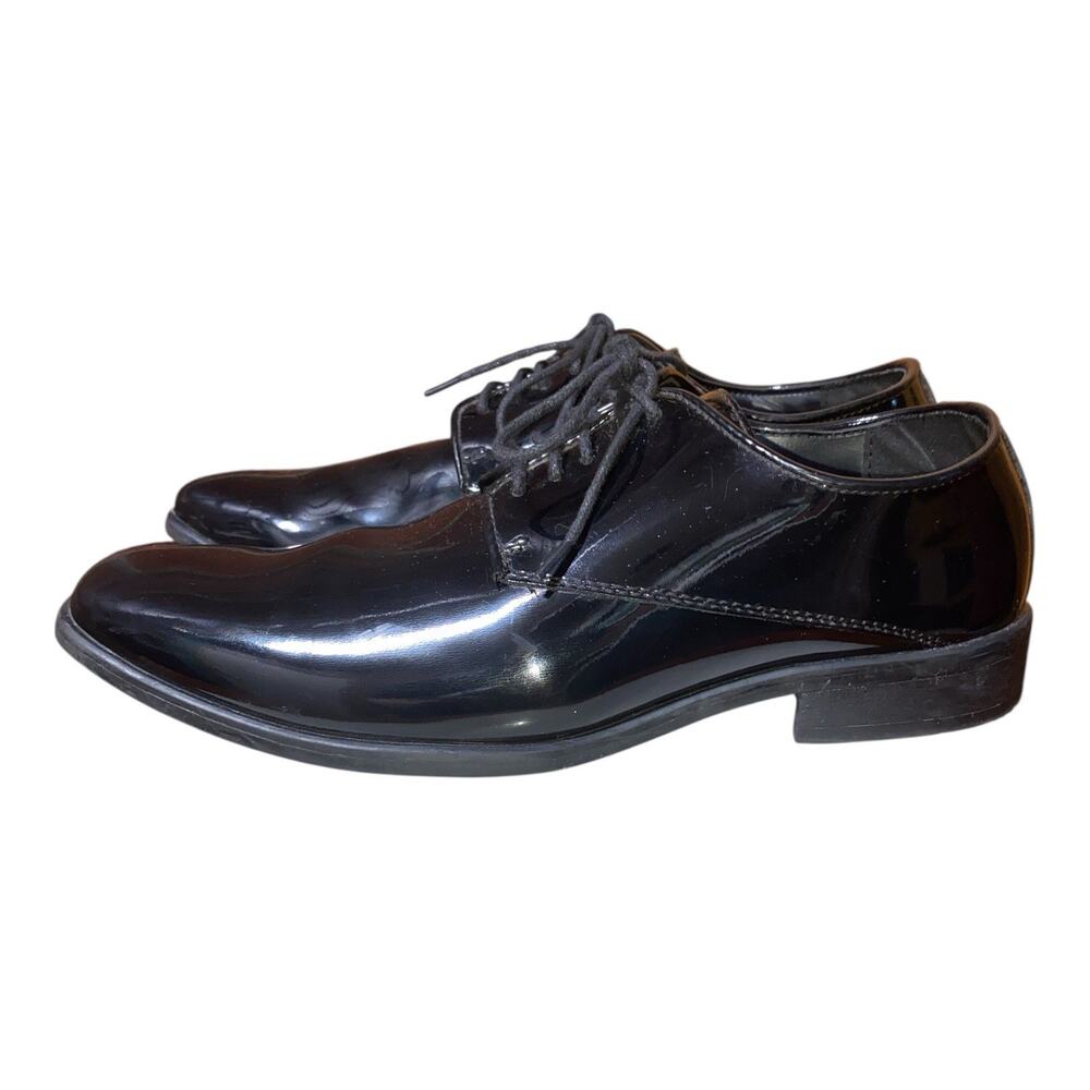 Seven 26 Black Patent Faux Leather Lace Up Oxford Dress Shoes Mens Size 7M - Picture 2 of 7